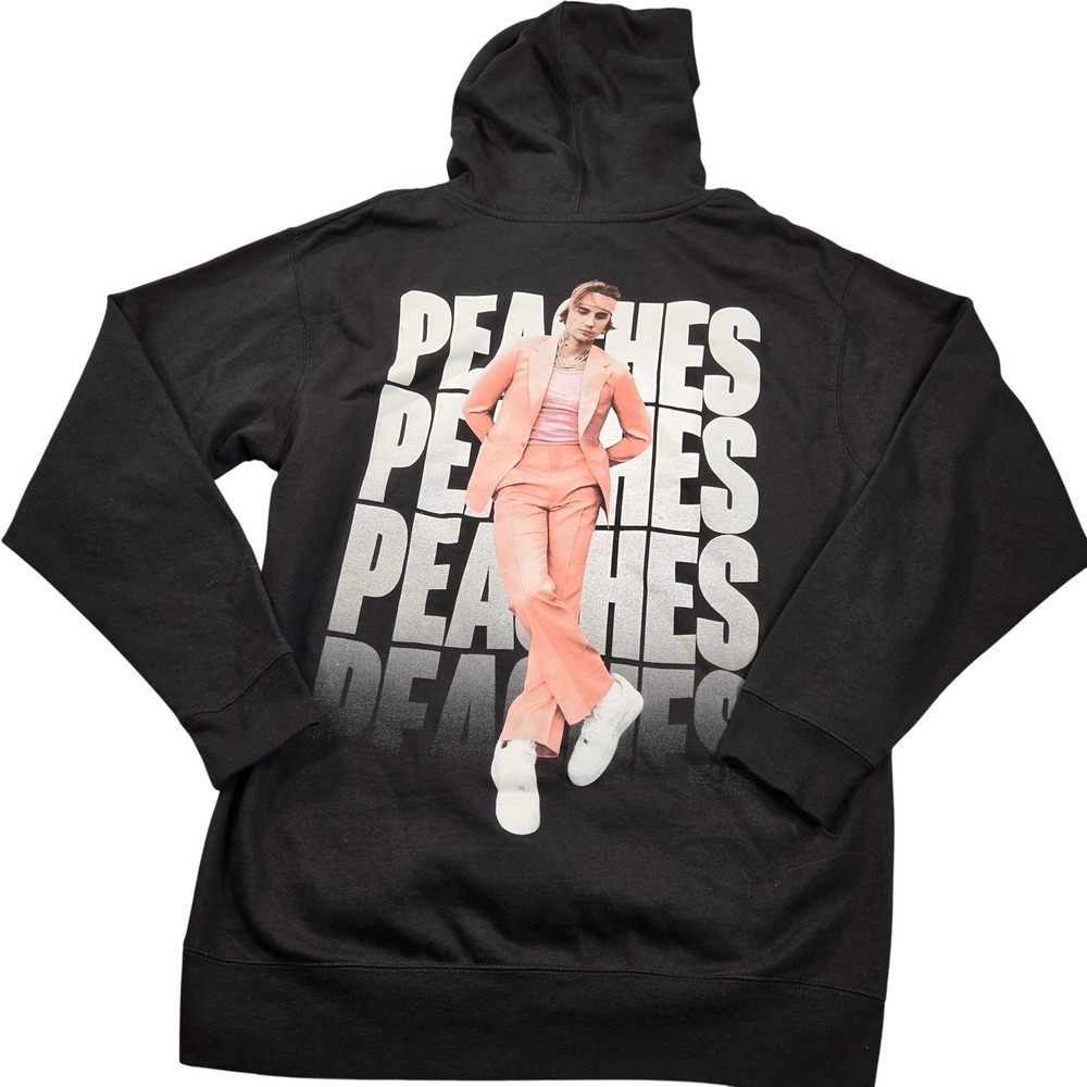 Justin Bieber Peaches Hoodie Sweatshirt Mens Large Black Graphic Fleece Pullover